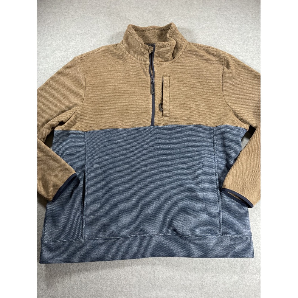 Victory Outfitters Mens XL Quarter Zip Fleece Pullover Tan Blue Colorblock 2258